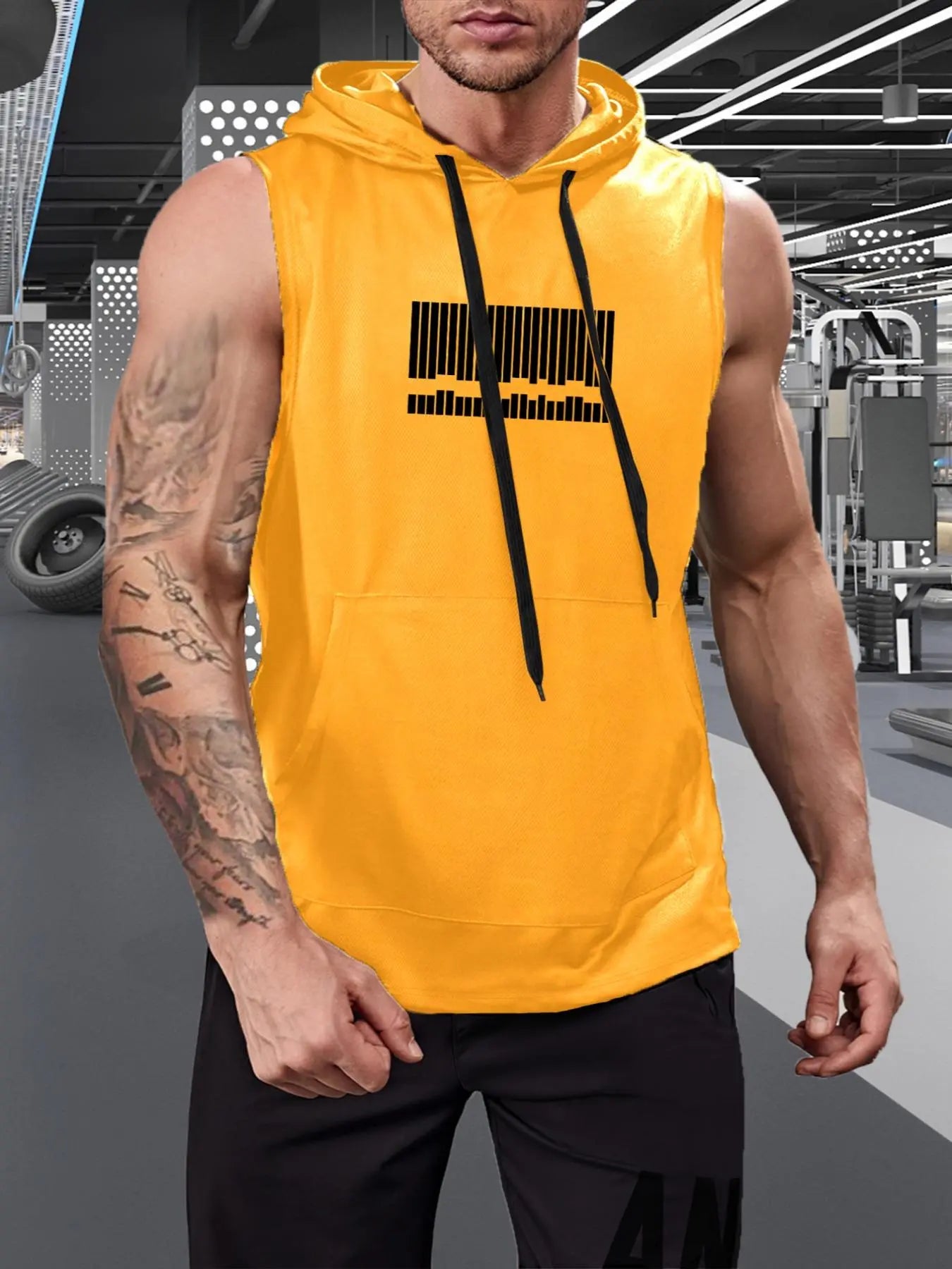 Graphic Drawstring Hooded Sweat Activated Sports Top